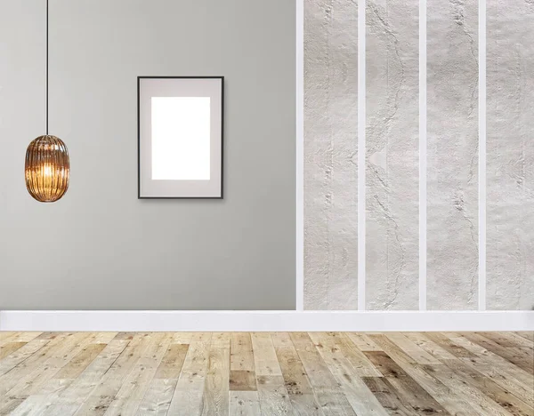 Leere Inneneinrichtung Mit Holzboden Und Dekorativer Steinmauer Illustration — Stockfoto