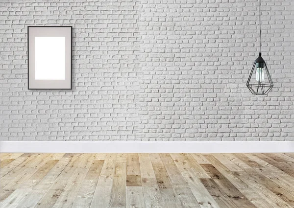 Biały Ceglany Kamień Ściany Wnętrz Projektowanie Nowoczesna Lampa Domu Biura — Zdjęcie stockowe