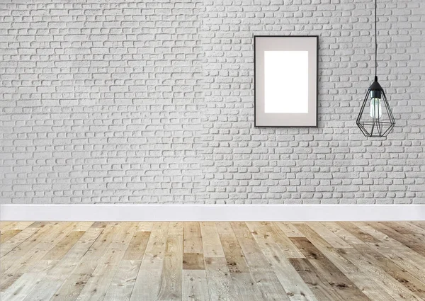 ホーム オフィス ホテルやベッドルームのための白いレンガの石の壁のインテリアデザイン現代的なランプ 3Dイラスト — ストック写真