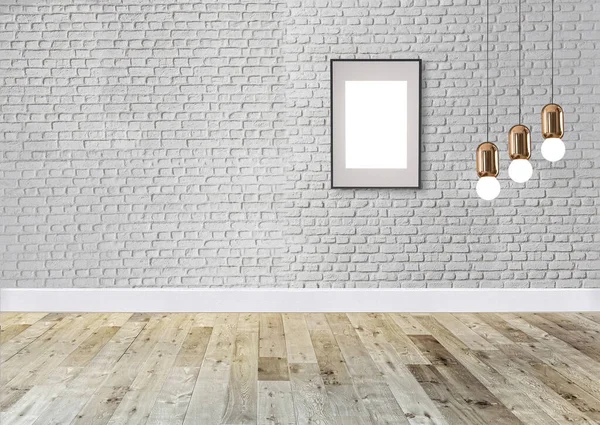 Biały Ceglany Kamień Ściany Wnętrz Projektowanie Nowoczesna Lampa Domu Biura — Zdjęcie stockowe