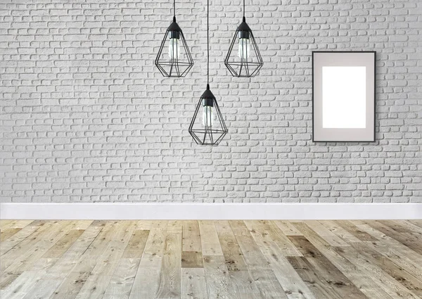 Lámpara Moderna Diseño Interior Pared Piedra Ladrillo Blanco Para Hogar —  Fotos de Stock