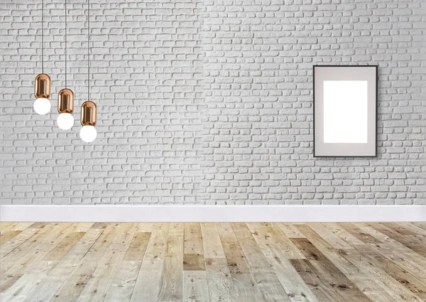ホーム オフィス ホテルやベッドルームのための白いレンガの石の壁のインテリアデザイン現代的なランプ 3Dイラスト — ストック写真