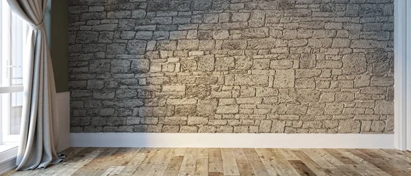 明るい空のインテリアデザイン石の壁 3Dイラスト — ストック写真
