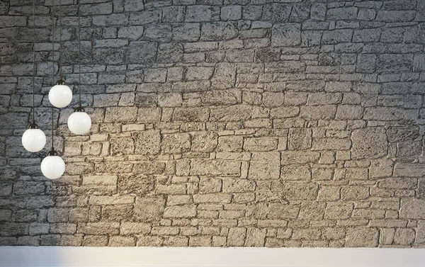 Taş duvar boş oda ve iç tasarım, asılı lamba. 3B illüstrasyon