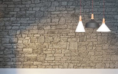 Parlak iç mekan ve lamba. 3B illüstrasyon