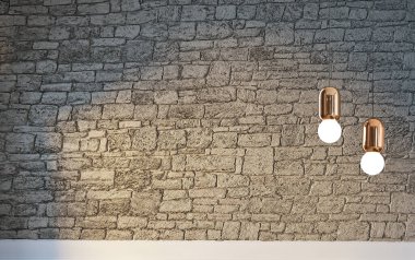 Parlak iç mekan ve lamba. 3B illüstrasyon