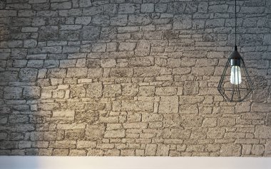 Parlak iç mekan ve lamba. 3B illüstrasyon