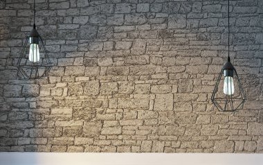 Parlak iç mekan ve lamba. 3B illüstrasyon