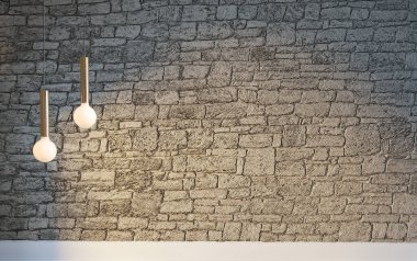 Parlak iç mekan ve lamba. 3B illüstrasyon