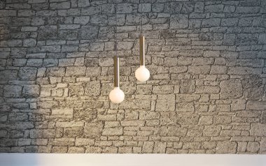 Parlak iç mekan ve lamba. 3B illüstrasyon