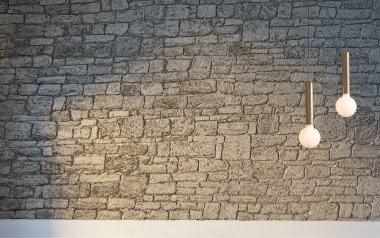 Parlak iç mekan ve lamba. 3B illüstrasyon