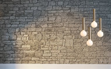 Parlak iç mekan ve lamba. 3B illüstrasyon