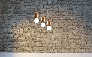 Parlak iç mekan ve lamba. 3B illüstrasyon