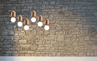 Parlak iç mekan ve lamba. 3B illüstrasyon