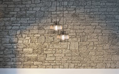 Boş ev iç tasarımı ve lamba. 3B illüstrasyon