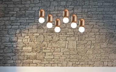 Boş ev iç tasarımı ve lamba. 3B illüstrasyon