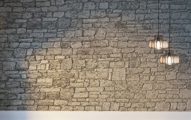 Boş ev iç tasarımı ve lamba. 3B illüstrasyon