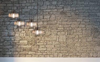 Boş ev iç tasarımı ve lamba. 3B illüstrasyon