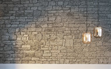 Boş ev iç tasarımı ve lamba. 3B illüstrasyon