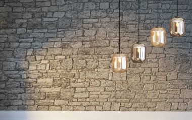 Boş ev iç tasarımı ve lamba. 3B illüstrasyon