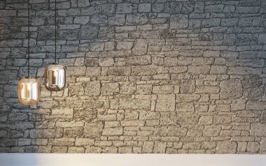 Boş ev iç tasarımı ve lamba. 3B illüstrasyon