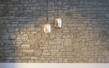 Boş ev iç tasarımı ve lamba. 3B illüstrasyon