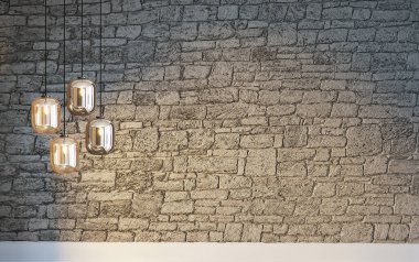 Boş ev iç tasarımı ve lamba. 3B illüstrasyon