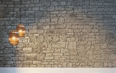 Boş ev iç tasarımı ve lamba. 3B illüstrasyon