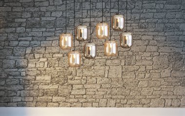 Boş ev iç tasarımı ve lamba. 3B illüstrasyon