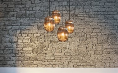 Boş ev iç tasarımı ve lamba. 3B illüstrasyon