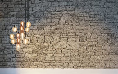 Boş ev iç tasarımı ve lamba. 3B illüstrasyon