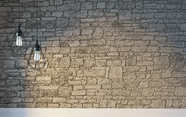 Sala Vazia Parede Pedra Interior Piso Madeira Ilustração — Fotografia de Stock