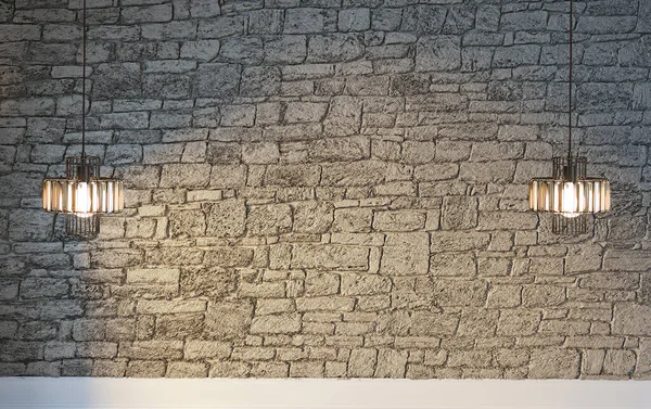 Boş oda, taş duvar ve ahşap zemin. 3B illüstrasyon