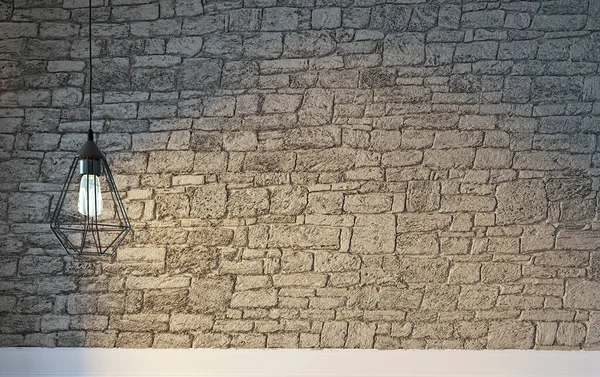 Parlak iç mekan ve lamba. 3B illüstrasyon