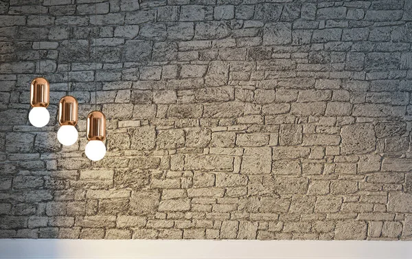 Parlak iç mekan ve lamba. 3B illüstrasyon