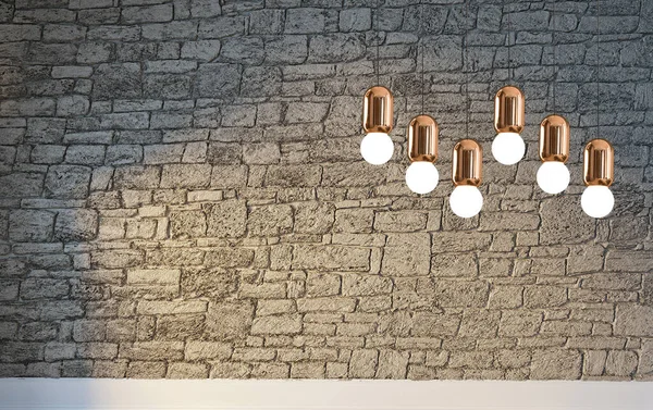 Parlak iç mekan ve lamba. 3B illüstrasyon