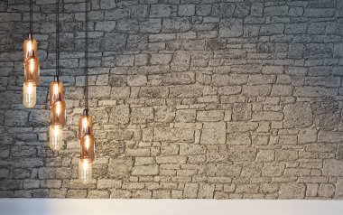 Modern parlak iç mekan. 3B illüstrasyon