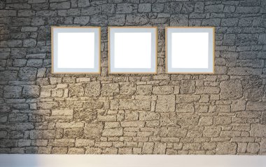 Ev, ofis, otel ve yatak odası için tuğladan duvar iç tasarımı. 3B illüstrasyon