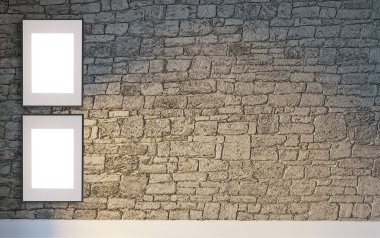 Ev, ofis, otel ve yatak odası için tuğladan duvar iç tasarımı. 3B illüstrasyon