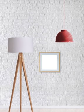 Parlak taş duvar iç tasarım ve modern lamba