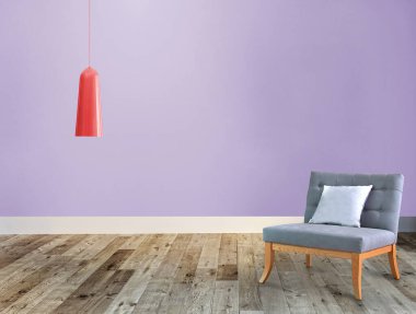 Yeni boş oturma odası iç dekorasyon ahşap zemin, taş duvar konsepti. Ev, ofis ve otel için dekoratif arka plan. 3B illüstrasyon