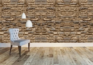 interior design with modern gray chairs and bright empty space. 3D illustration