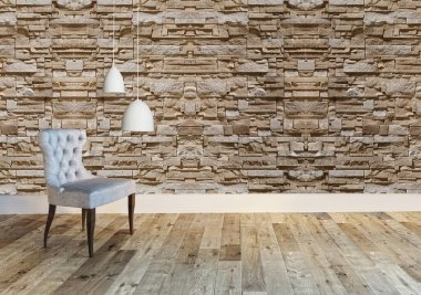 interior design with modern gray chairs and bright empty space. 3D illustration