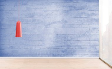 Parlak boş iç tasarım, taş duvar. 3B illüstrasyon