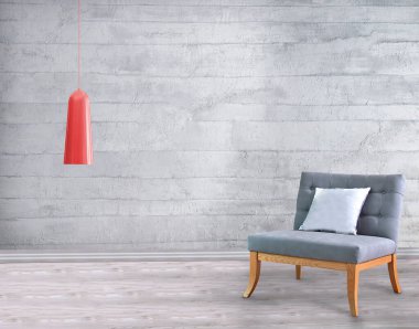 Parlak boş iç tasarım, taş duvar. 3B illüstrasyon