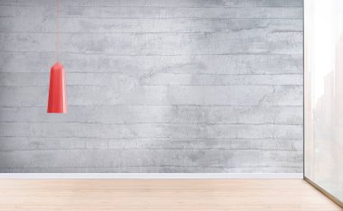 Parlak boş iç tasarım, taş duvar. 3B illüstrasyon