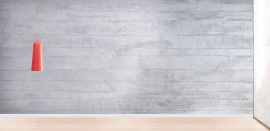 Parlak boş iç tasarım, taş duvar. 3B illüstrasyon