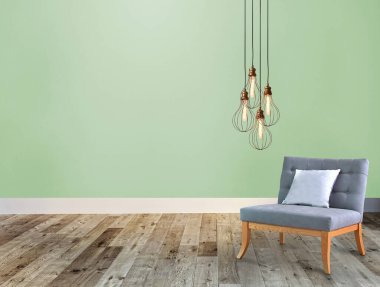 İç dekorasyon ahşap zemin, taş duvar konsepti. Ev, ofis ve otel için dekoratif arka plan. 3B illüstrasyon