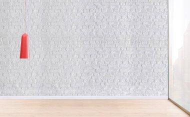 Parlak boş iç tasarım, taş duvar. 3B illüstrasyon