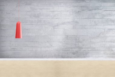 Yeni boş oturma odası iç dekorasyon ahşap zemin, taş duvar konsepti. Ev, ofis ve otel için dekoratif arka plan. 3B illüstrasyon